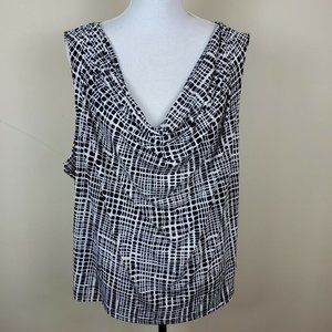 CALVIN KLEIN Black White Print Cowl Neck Tank Top Shirt Sleeveless Women's 3X